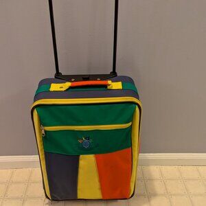 vtg Kid Destinations yellow/grn multi wheeled luggage for kids sz 33hx12